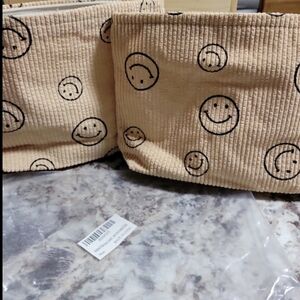 Tan Smiley Face Corduroy Pouch